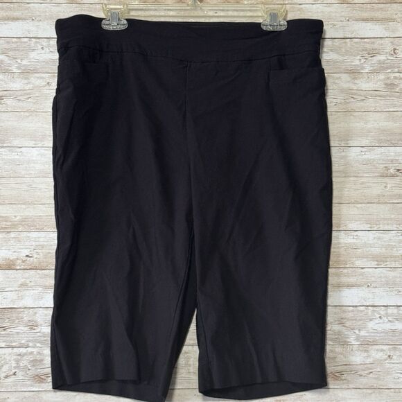 Kim Rogers Stretchy Pull On Tummy Control Black Bermuda Shorts Womens 16W - Picture 1 of 12